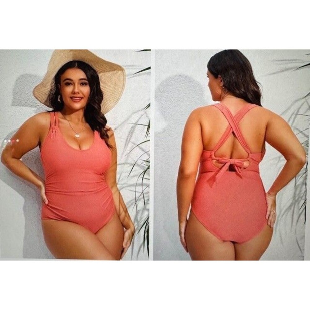 Cupshe Tempest Shirred Cutout Tie Back One Piece Swimsuit Bathing Suit Plus 0Xâ